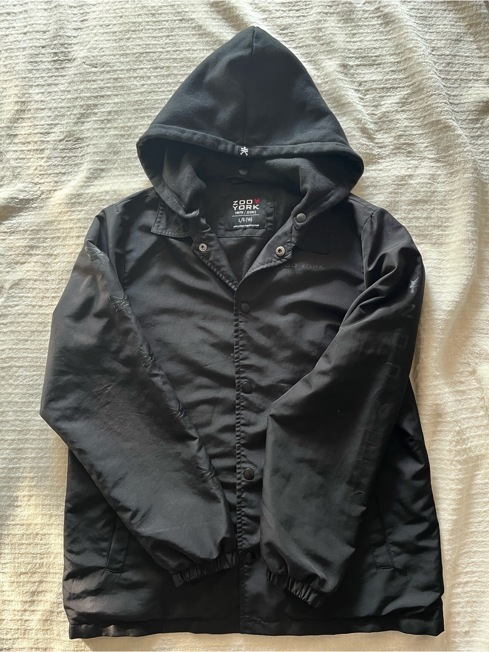 Zoo York reflective rain jacket, removable hoodie youth size large